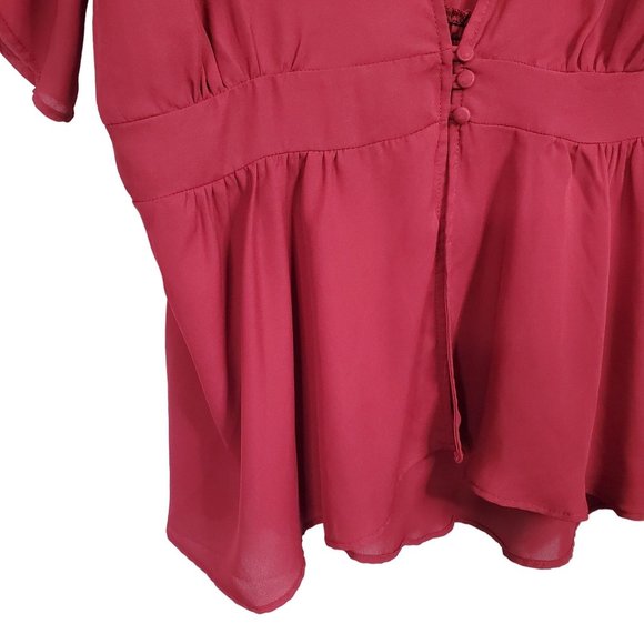 Torrid 4 Size 4X Blouse Jacket Georgette Bell Sleeve Smocked Stretch Waist Red - Picture 8 of 10